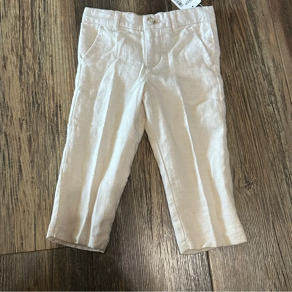 Gymboree linen blend beige baby boy 18-24 mo pants NEW adjustable waist soft